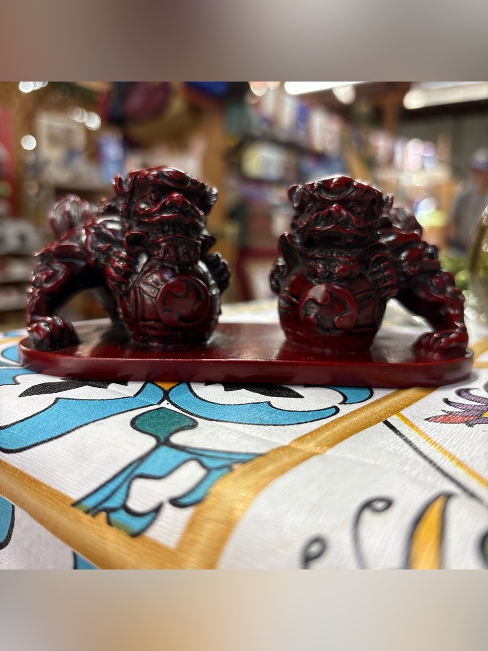 Red Feng Shui Chinese Civilian Fu Dog Foo Dogs Guardian Temple Lion
